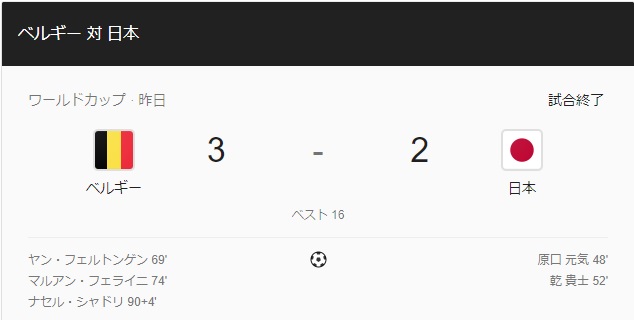 【2018FIFAWC】日本vsベルギー